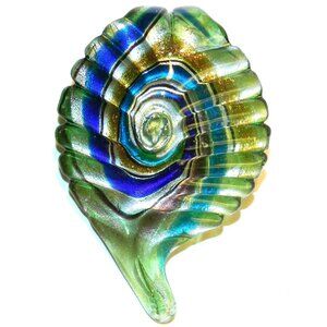 Multi-Color Foil Swirl 72mm Lampworked Glass Leaf Drop Pendant 1pc P2632